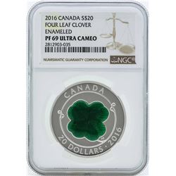2016 Canada $20 Four Leaf Clover Enameled Silver Coin NGC PF69 Ultra Cameo