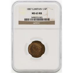 1887 Great Britain 1/4 Penny Coin NGC MS63RB