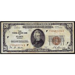 1929 $20 Federal Reserve Bank of Atlanta National Currency Note