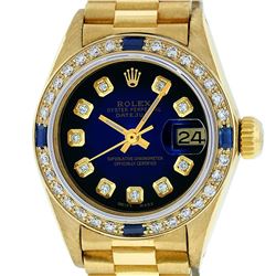 Ladies Rolex 18K Yellow Gold Sapphire & Blue Vignette Diamond President Wristwat