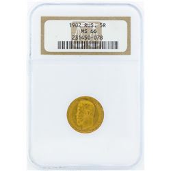 1902 Russia 5 Roubles Gold Coin NGC MS66