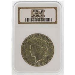 1925 $1 Peace Silver Dollar Coin NGC MS65