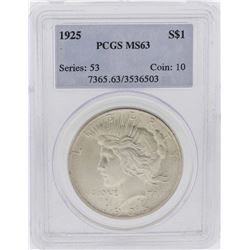 1925 $1 Peace Silver Dollar Coin PCGS MS63