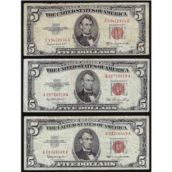Lot of (3) 1953/1963 $5 Legal Tender Red Seal Notes