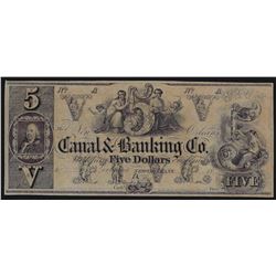 1800s $5 Canal Banking Co. New Orleans Obsolete Bank Note