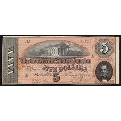1864 $5 The Confederate States of America Note