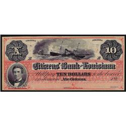 1860s $10 Citizens Bank of Louisiana Obsolete Note