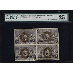Block of (4) March 3, 1863 5 Cent Second Issue Fractional Currency Note PMG VF25