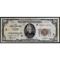 1929 $20 The Federal Reserve Bank of Chicago National Currency Note