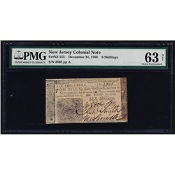 December 30, 1763 New Jersey 6 Shillings Colonial Currency Note PMG CU63 Net