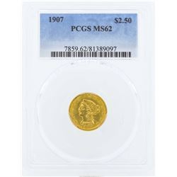 1907 $2 1/2 Liberty Head Quarter Eagle Gold Coin PCGS MS62