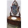 Image 1 : VINTAGE VICTORIAN VANITY WITH HARP FRAMED PIVOT MIRROR = CONVERTED TO BATHROOM VANITY - ~40" WIDE