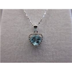 NECKLACE - LIVELY BLUE HEART FACETED BLUE TOPAZ & DIAMOND IN STERLING SILVER SETTING - RETAIL ESTIMA