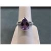 Image 1 : RING - 2.2CT PEAR FACETED PURPLE AMETHYST & 2 DIAMONDS IN STERLING SILVER SETTING - RETAIL ESTIMATE 