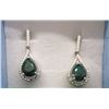 Image 1 : EARRINGS- EMERALDS & DIAMONDS IN STERLING SILVER DANGLE DESIGNED SETTING - RETAIL ESTIMATE $400