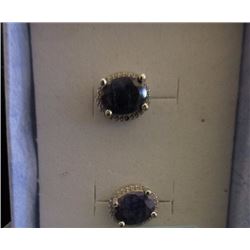 EARRINGS - 2.5 CTW ROUND FACETED SAPPHIRE( & DIAMOND IN STERLING SILVER SETTING - RETAIL ESTIMATE $4