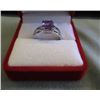 Image 1 : RING -EMERALD FACETED PURPLE AMETHYST & 2 DIAMONDS IN STERLING SILVER SETTING - ESTIMATED RETAIL $45