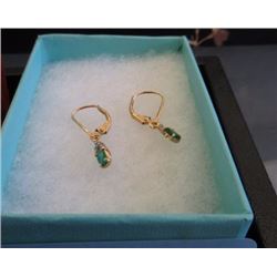 EARRINGS - EMERALDS & DIAMONDS IN 10K YELLOW GOLD SETTING - RETAIL ESTIMATE $400