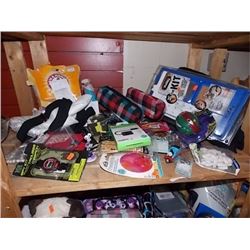 SHELF LOT OF NEW ITEMS - INCLUDING DUDLEY THE KIT & NINJA TURTLE BALL