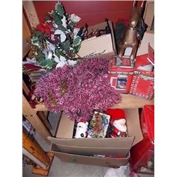 SHELF LOT OF COLLECTABLE & HOUSE HOLD - INCLUDING CHRISTMAS ITEMS