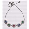 Image 1 : BRACELET - 1.8CTW OVAL FACETED EMERALDS(2), RUBY(1) & SAPPHIRES(2) & 100 ROUND FACETED WHITE STONES 