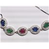 Image 2 : BRACELET - 1.8CTW OVAL FACETED EMERALDS(2), RUBY(1) & SAPPHIRES(2) & 100 ROUND FACETED WHITE STONES 