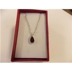 NECKLACE - 1.15CT PEAR FACETED GARNET & DIAMOND IN STERLING SILVER SETTING - BEZEL/PRESSURE SET - IN