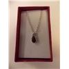 Image 2 : NECKLACE - 1.15CT PEAR FACETED GARNET & DIAMOND IN STERLING SILVER SETTING - BEZEL/PRESSURE SET - IN