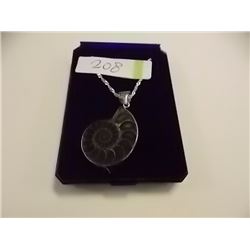 NECKLACE - GENUINE PREHISTORIC AMMONITE FOSSIL IN STERLING SILVER SETTING - ON ROPE