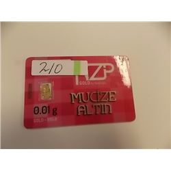 INVESTOR BAR - .995 GOLD 0.01 GRAM EACH - MINT SEALED BY NZP WITH SERIAL NUMBERED & CERTIFIED AUTHEN