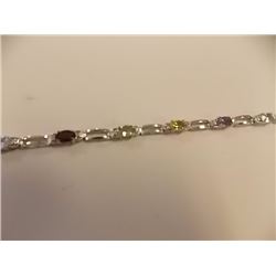 BRACELET - MULTI-GEMSTNE & DIAMOND IN STERLING SILVER WITH SCALLOP BOX DESIGNED LINKS  - INCLUDES CE