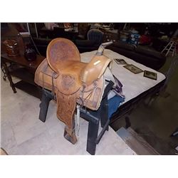 WESTERN SADDLE - HAND TOOLED - LIKE NEW