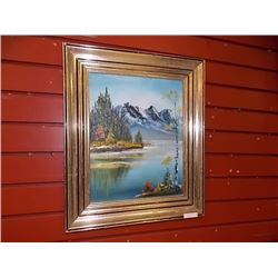 FRAMED OIL PICTURE - LAKE & MOUNTAINS
