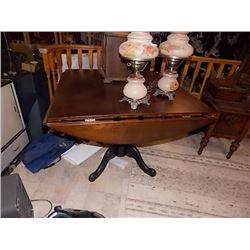 VINTAGE MAHOGANY ROUND TABLE WITH 4 DROP SIDES SINGLE PEDESTAL DUNCAN PHYPHE BASE - AWESOME CONDITIO