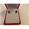 Image 1 : EARRINGS - NEW PRINCESS FACETED GARNET & 2 ROUND FACETED DIAMONDS IN STERLING SILVER SETTING - RETAI