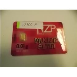 INVESTOR BAR - .995 GOLD 0.01 GRAM EACH - MINT SEALED BY NZP WITH SERIAL NUMBERED & CERTIFIED AUTHEN