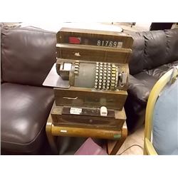 VINTAGE NATIONAL CASH REGISTER WITH WOOD TONE METAL