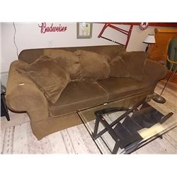 ROLLED ARM UPHOLSTERED COUCH WITH CUSIONS