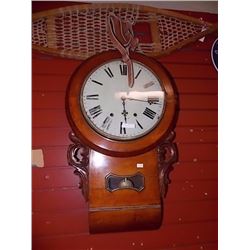 ANTIQUE PENDULUM REGULATOR WALL CLOCK - CIRCA 1820 - HAS KEY & PENDULUM