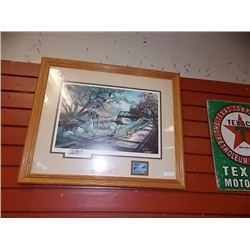 FRAMED LIMITED COMMEMORATIVE PRINT - KEN ZYLLA - PHEASANTS - "NARY A CARE" - 24 X 20" FRAME - WITH S