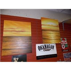FRAMED OIL ON CANVASS - SUNSET OVER OCEAN - 2 TTL