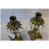 Image 2 : PAIR OF BRASS AND CRYSTAL CANDLE HOLDERS