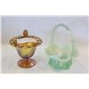 Image 1 : CARNIVAL GLASS LIDDED MINT DISHE AND OPALESCENT BASKET