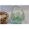 Image 3 : CARNIVAL GLASS LIDDED MINT DISHE AND OPALESCENT BASKET