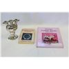 Image 1 : EUROPEAN SILVER STAMPED BUD VASE AND RHINESTONE JEWELLRY BOOKS