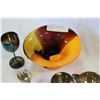 Image 3 : SILVER PLATE TEASET AND ART GLASS BOWL