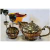 Image 4 : SILVER PLATE TEASET AND ART GLASS BOWL