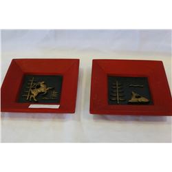 TWO DEVON WARE WALL PLAQUES