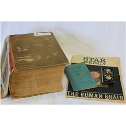 ANTIQUE DICTIONARY, TRAIL RANGERS BOOKLET, ANTIQUE CARDS ETC