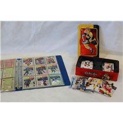 BINDER AND TIN OF HOCKEY CARDS